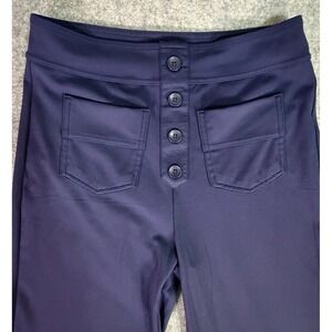Navy Blue Button Front Wide Leg Pants Women's Size Small Polyester Spandex